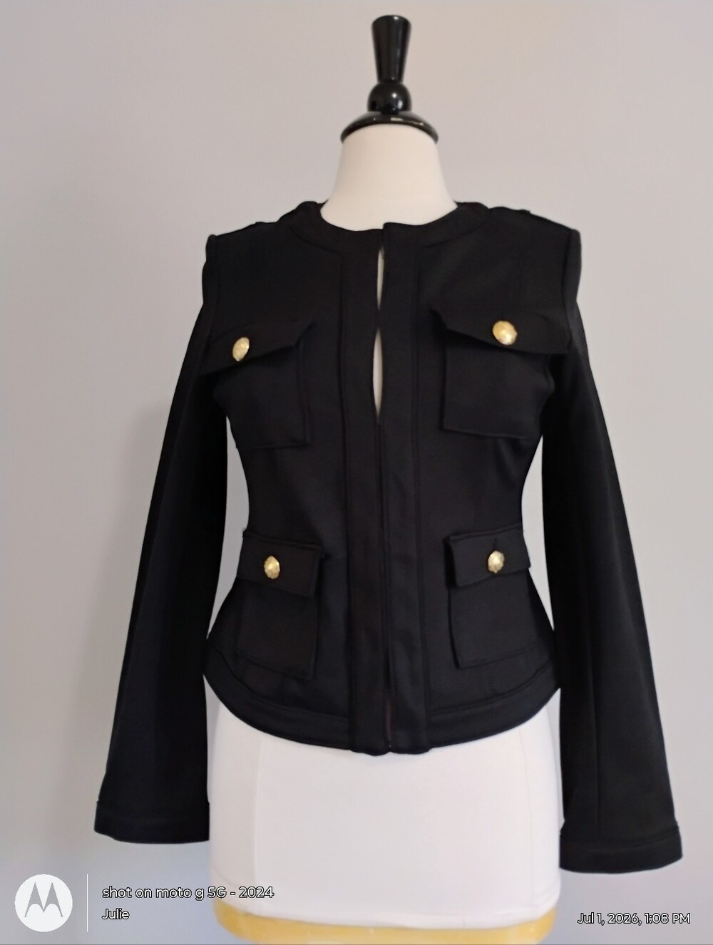 Carmen Black Military Cargo Jacket Gold Button Blazer S